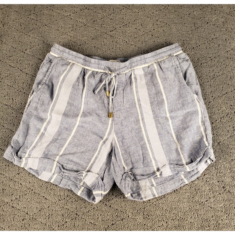 Ellen Tracy Pull On Shorts Womens M Blue Striped Pull On Elastic Waist‎ 4 Inch